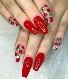 Unghie Sfumate, French Pedicure, Red Nail Art, Red Acrylic Nails, Cute Nail Art Designs, Purple Nail, Her Nails, Cute Nail