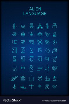 an alien language set on a blue background