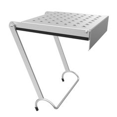 a white metal table with holes on the top and handlebars attached to it