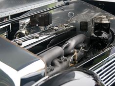 the engine compartment of an old model car