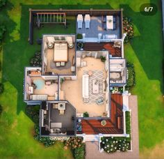 an aerial view of a house with lots of furniture