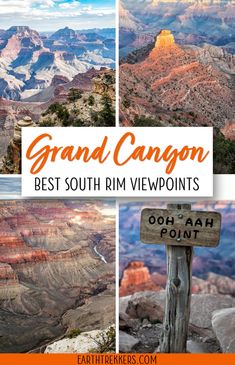 the grand canyon in south rim viewpoints with text overlay that reads best south rim viewpoints