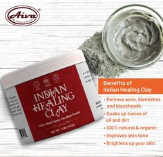 Aiva Indian Healing Clay is 100% pure Calcium Bentonite Clay from a clinical-grade formula for best skincare in a 1 lb packing. Aiva Indian Healing clay is a powdered clay mask that helps remove toxins, impurities, and everyday pollutants from the skin. Use once weekly to support clearer-looking skin. Aiva Indian Healing Clay can be used for a variety of DIY projects – from face masks to hair masks, underarm masks, bath soak, and chilled clay knee packs. Healing clay is known for its natural detoxifying properties that deeply cleanse the skin NOTE: Do not leave the Aiva Indian Healing Clay mask on the skin for more than 10 minutes, and we advise you to conduct a forearm skin patch test before using or allergic reactions or sensitivity. Slight redness of the skin is normal and will usually Indian Healing Clay Mask, Calcium Bentonite Clay, Neem Soap, Coco Oil, Indian Healing Clay, Mask Powder, Healing Clay, Skin Patches, Body Mask