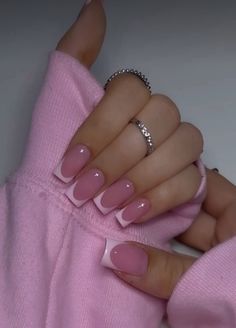 #nail #nailidea #fakenail #naildesign #nailart #frenchtipnaildesigns #nailglitter #acrylicnaildesigns #2024nailtrends #patternnail Cute Nails One Color Simple, Pink Tip French Manicure Square, Pink With Pink French Tip, Pink Fresh Tip Nails, White French Tip Nails With Pink, White French Tip Pink Base, Pink Tone Nails, Pink Base Acrylic Nails, Pastel Pink French Nails