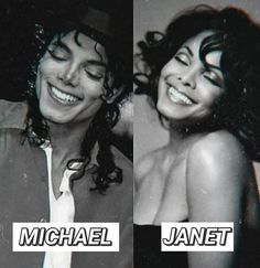 two pictures of michael and janet in black and white with the same name on them