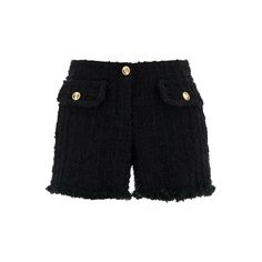 Heritage Tweed Mini Shorts. Versace Shorts, Tweed Shorts, High Fashion Looks, Mini Short, Luxury Dress, Mini Shorts, Gianni Versace, Yoga Wear, Flip Flop