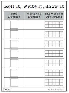 roll it, write it, show it worksheet for students to practice numbers