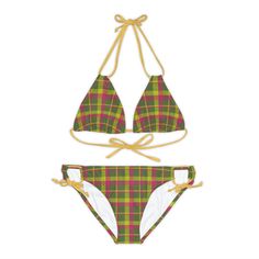 Wear the swimsuit of your dreams with this Terra Conserva design. Made with 4-way stretch Tricot (82% Microfiber, 18% Spandex), this string bikini set is the perfect companion for all of your summer adventures. .: Material: 82% microfiber polyester, 18% spandex.: Medium fabric (7.5 oz /yd²).: Two piece swimsuit.: Adjustable elastic straps.: Removable cups.: Assembled in the USA from globally sourced parts.: Seam thread color automatically matched to design (black or white) XS S M L XL Bust width, in 17.25 18.25 19.25 20.25 21.25 Waist width, in 12.75 13.75 14.75 15.75 16.75 Hips width, in 18.25 19.25 20.25 21.25 22.25 Top strap length, in 48.00 48.00 48.00 48.00 48.00 Bottom strap length, in 22.00 22.00 22.00 22.00 22.00 Stretch Beachwear Swimwear For Holiday, Adjustable Green Swimwear For Beach Party, Green Adjustable Beachy Swimwear, Green Adjustable Swimwear, Adjustable Green Beachy Swimwear, Vacation Swimwear With Triangle Top, Green Swimwear For Beach Season Holiday, Green Swimwear For Beach Holiday, Summer Holiday Triangle Top Swimwear