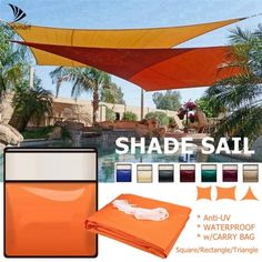 the shade sail is orange and yellow in color