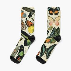 Super soft all-over printed knit socks with extra cushioning in the sole. Suitable for men and women. Casual Graphic Print Socks For Streetwear, Butterfly Socks, Casual Multicolor Graphic Print Socks, Vintage Butterflies, Animal Socks, Cheap Novelty Socks With Character Print, Print Socks, Sock Animals, Butterfly Dress