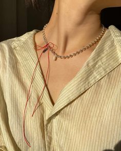 Off-centered red bow on silver dipped stainless steel ball chain. White pearl charm. Handmade in Los Angeles studio. Japanese Background, Bow Necklace, Pearl Charms, Red Bow, Ball Chain, White Pearl, Egift Card, Vintage Accessories, Ring Bracelet