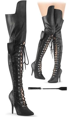 SEDUCE-3082 Black Matte Dominatrix Thigh High Boots-Pleaser-Tragic Beautiful Whip Holder, Stretch Thigh High Boots, Platform Shoes Boots, Alternative Shoes, High Heel Stiefel, Festival Shoes, Leather Thigh High Boots, Punk Boots, Thigh Boots