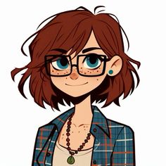 a cartoon girl with glasses and a necklace