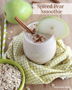 an apple and oatmeal smoothie with cinnamon on the side