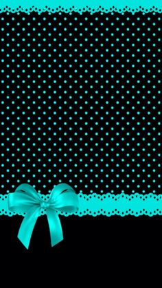 a black and blue dotted background with a bow on the corner, as well as polka dots