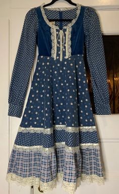 Rare Blue Calico Gunne Sax Jessica McClintock Vintage Dress | eBay Gunne Sack Dress, Vintage Southern Outfits, Square Dancing Dresses, Blue Gunne Sax Dress, Gunne Sax Dress Pattern, Gunne Sax Pattern, Vintage Witch Costume, Intentional Wardrobe, Vintage Western Dress