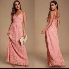 Beautiful Blush/Pink Lace Maxi Dress. Size Xs. Never Worn, Nwt. Perfect For A Bridesmaid Dress Or To Wear As A Wedding Guest. Smoke Free Home. Pink Lace Maxi Dress With V-neck, Pink Lace V-neck Maxi Dress, Pink Sleeveless Lace Maxi Dress, Feminine Pink Maxi Dress For Date Night, Green Lace Maxi Dress, Pink Lace Maxi Dress, Unending Love, Blush Lace Dress, Lulus Maxi Dress