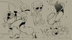 an image of some cartoon characters in the process of doing different things with each other