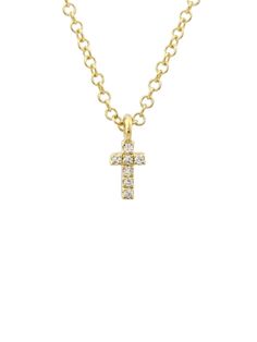 Mini Diamond Cross Necklace 14K - LeMel Yellow Gold Cross Pendant Necklace For First Communion, 14k Gold Cross Pendant Necklace For First Communion, Elegant Crucifix Necklace For First Communion, Spiritual Cross Pendant Necklace For First Communion, Diamond Cross Necklace, Annual Sale, Sparkle And Shine, Everyday Necklace, Diamond Cross