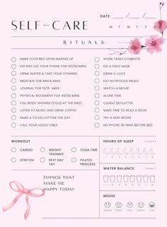 Do you want to glow Up and dedicate time for yourself every day this year ? follow these girly Self Care Rituals for a more Radiant Self ✨🤎 Body Care Schedule, Selfcare Routine Schedule, Glow Up Self Care, Glow Up Planner, Before Bed Workout, Self Care Worksheets, Study Planner Printable, Journal Inspiration Writing