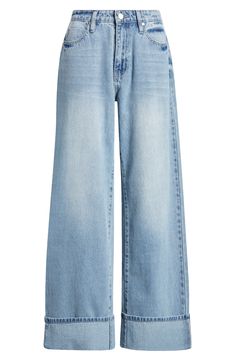 Cuffed hems highlight the wide-leg silhouette of high-waisted jeans cut from comfortable nonstretch denim. 32" cuffed inseam; 36" uncuffed inseam; 22" leg opening; 11" front rise: 14 1/2" back rise (size 27) Zip fly with button closure Five-pocket style 100% cotton Machine wash, tumble dry Imported Light Grey Leggings, Cuffed Denim Jeans, Cute Pants, Cuffed Jeans, Grey Leggings, Cute Simple Outfits, Unique Outfits, Cute Casual Outfits, Dream Wardrobe