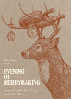 a deer with antlers on it's head is shown in brown paper, which reads