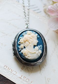 Oval Locket, Silver Lockets, Azure Blue, Sea Glass Jewelry, Beautiful Necklace, Blue Ivory