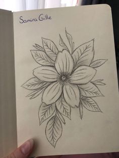 a drawing of a flower with leaves on it