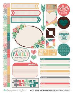 an assortment of paper and stickers for scrapbooking with flowers, hearts, arrows