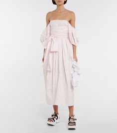 Joel Cotton Poplin Midi Dress in Pink - Cecilie Bahnsen | Mytheresa Poplin Midi Dress, Cecilie Bahnsen, Pink Midi Dress, Cotton Poplin, Puff Sleeve, Strapless Dress, Dress Shop, Color Design, Off Shoulder