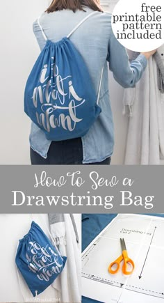 how to sew a drawstring bag with free printable instructions for beginners