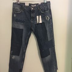 Zara Woman Distressed Patch Look Denim Premium Collection. Boyfriend Vintage Patch Jeans Rare! Size Us 6 Patchwork Patch Jeans, Vintage Patches, Patched Jeans, Zara Jeans, Zara Woman, Premium Denim, Zara Women, Boyfriend Jeans, Blue Gray