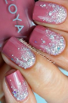 Pink And Silver Nail Designs, Shellac Nail Colors, Silver Nail Designs, Diy Ombre, Silver Nail, New Nail Designs, Peinados Fáciles Para Cabello Corto, Sparkle Nails