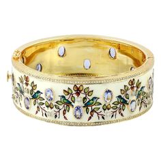 Enamel Hand Painted Tanzanite Diamond Bangle Bracelet | From a unique collection of vintage Modern Bracelets at https://www.1stdibs.com/jewelry/bracelets/modern-bracelets/. Beautiful Gold Rings, Diamond Bangle Bracelet, Nyc Jewelry, Modern Bracelets, The Alchemist, The Bangles, Tanzanite Diamond, Vintage Bangles, Enamel Bangle