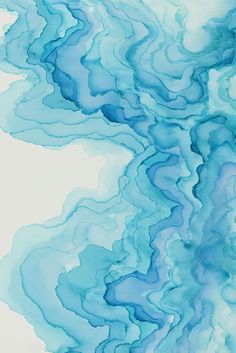 an abstract painting in blue and white with watercolors on the bottom half of it