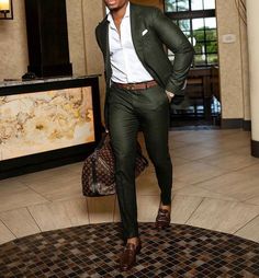 Elegant Suits Men, Caesar Chukwuma, Olive Green Suit, Cocktail Attire Men, Prom For Guys, Slim Fit Suit Men, Fashion Formal