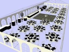 an artist's rendering of a banquet hall with tables and chairs