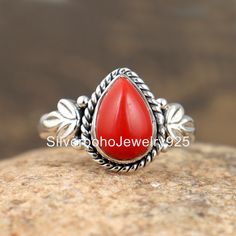 Red Coral Ring, Dainty Ring, Coral Gemstone Ring, 925 Silver Ring, Red Coral Gemstone Ring, Gift for Her, Women Ring, Birthstone Ring, Sale Metal: Solid 925 Sterling Silver Natural - Red Coral Size- 7x10 mm Shape- Pear Weight : 3.5 Gram Approx Adjustable Stamped 925 Red Jewelry, Red Stackable Jewelry For Gifts, Red Stackable Jewelry As Gift, Red Gemstone Rings In Sterling Silver, Red Sterling Silver Ring, Red Sterling Silver Ring Stamped 925, Red Ruby Ring With Sterling Silver Setting, Red Coral Ring, Gold Jewelry Stores