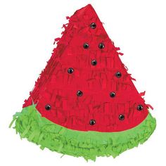 a watermelon shaped pinata with green trim