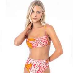 Nwt Size Medium Pink Tropical Swimwear For Spring, Tropical Pink Swimwear For Spring, Pink Printed Swimwear For Beach Season, Tropical Print Trendy Swimwear, Pink Swimwear For Spring Pool Occasion, Pink Tropical Print Swimwear For Spring, Pink Tropical Print Swimwear For Sunbathing, Spring Pink Swimwear For Poolside, Pink Printed Swimwear For Beach Party