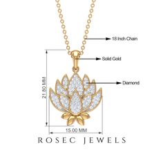 Product Details Enhance your look with the exquisite charm of this Flower Pendant for Women, showcasing brilliant Round Shape Diamond Stones. This pendant features a stunning Floral design, reminiscent of a delicate Lotus flower, adding a touch of elegance to your ensemble. Whether youre attending a special occasion or simply looking to elevate your everyday style, this Diamond Necklace is a perfect choice. Embrace the beauty and grace of this Lotus Pendant Necklace and radiate with a wonderful Flower Shaped Diamond Cut Jewelry, Diamond White Jewelry With Flower Shape And Diamond Accents, Dazzling Yellow Gold Flower-shaped Jewelry, Diamond Cut Flower Jewelry In Diamond White, Flower Shaped Diamond Jewelry With Prong Setting, Flower-shaped Diamond Cut Jewelry In Diamond White, Diamond White Flower-shaped Jewelry With Diamond Cut, 14k Gold Jewelry With Diamond Accents In Flower Shape, Yellow Gold Diamond Flower Jewelry