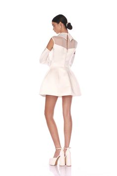 Simone Mini Dress | La Danse Blanche | Fall 2024 Bridal – BRONX AND BANCO Dress With Gloves, Runway Outfits, Embellished Collar, Dress Slim, Dress Gloves, Collars For Women, Line Dress, White Satin, White Mini Dress