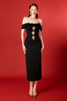 Luxurious Dress, Luxurious Dresses, Mean Blvd, Taffeta Fabric, Pencil Silhouette, Fashion Forward, Off Shoulder, Midi Dress, Wardrobe