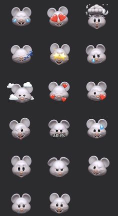 an image of some cartoon mouses with different expressions on their faces and ears,