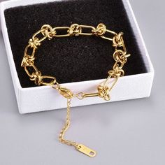 Product Specifications: Stock number 7270Metal 18K Gold PlatedColor GoldMaterial AlloyFor Female Package Includes: 1 x Hugetomato Bracelet1 x Box from HugeTomato Gold Knot Bracelet, Tracker Fitness, Period Tracker, 18k Gold Bracelet, Color Season, Bracelet Knots, Bracelet Fashion, Winter Gift, Gold Bracelet Chain