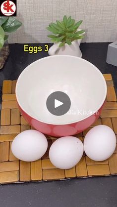 an image of eggs in a bowl on a mat