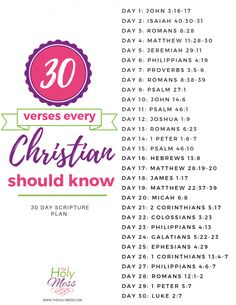 a poster with the words 30 verses every christian should know