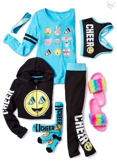 Team emoji hoodie, leggings, sports bra, tops and more bring good vibes to her fave sport. Justice Clothing Outfits, Girls Sports Clothes, Latest Clothing Trends, Justice Clothing, Cheer Outfits, Gymnastics Outfits, Sporty Outfits