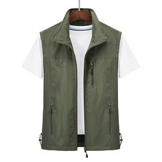 Season:Fall,Spring; Fabric:Polyester,Nylon; Sleeve Length:Sleeveless; Look After Me:Machine wash,Hand wash; Gender:Men's; Style:Casual; Elasticity:Inelastic; Occasion:Daily,Going out,Outdoor; Outerwear Length:Regular; Placket:Zipper; Fit Type:Loose Fit; Function:Breathable; Pattern:Plain; Design:Pocket; Neckline:Stand Collar; Outerwear Type:Vest,Gilet,Fishing Vest,Hiking Vest,Sleeveless Vest,Gilet Jacket; Front page:FF; Listing Date:09/26/2021; Production mode:External procurement; Bust:; Length Hiking Vest, Mens Vest Casual, Mens Vest Jacket