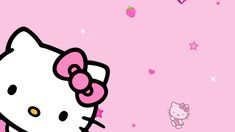 the hello kitty wallpaper is pink with stars and hearts on it's side